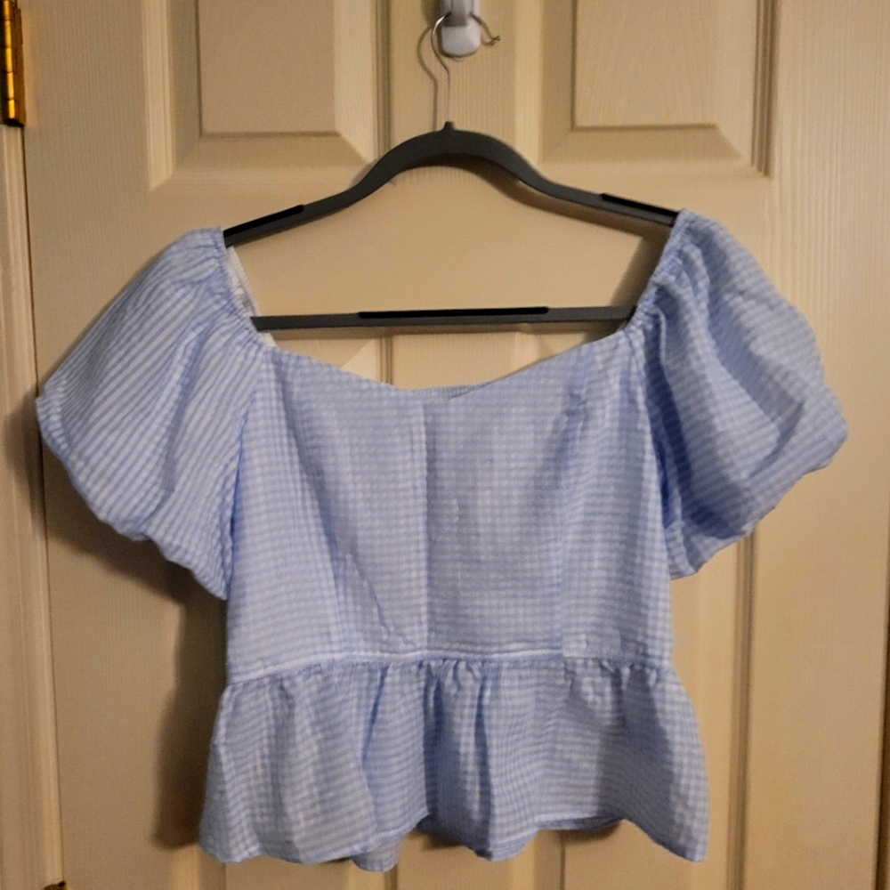 Cropped blue gingham top